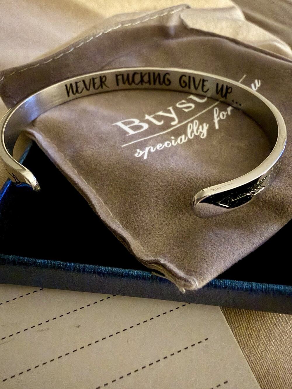 Btysung Engraved Inspirational Silver Tone Metal Cuff Bangle Bracelet BTY7-5